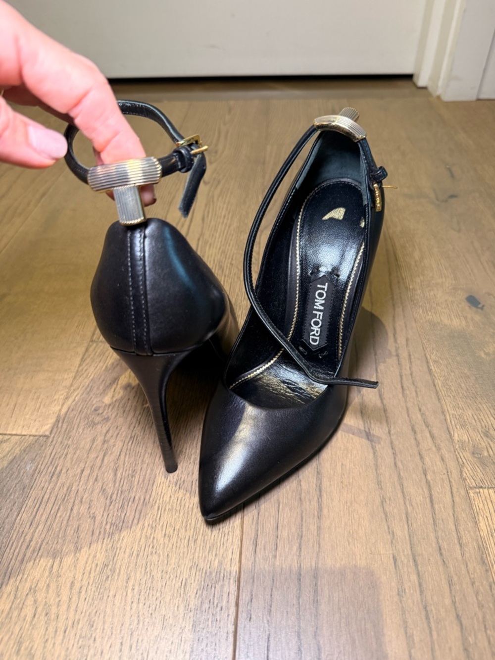 Tom Ford Black Pointed-Toe Ankle Strap Stiletto Pumps